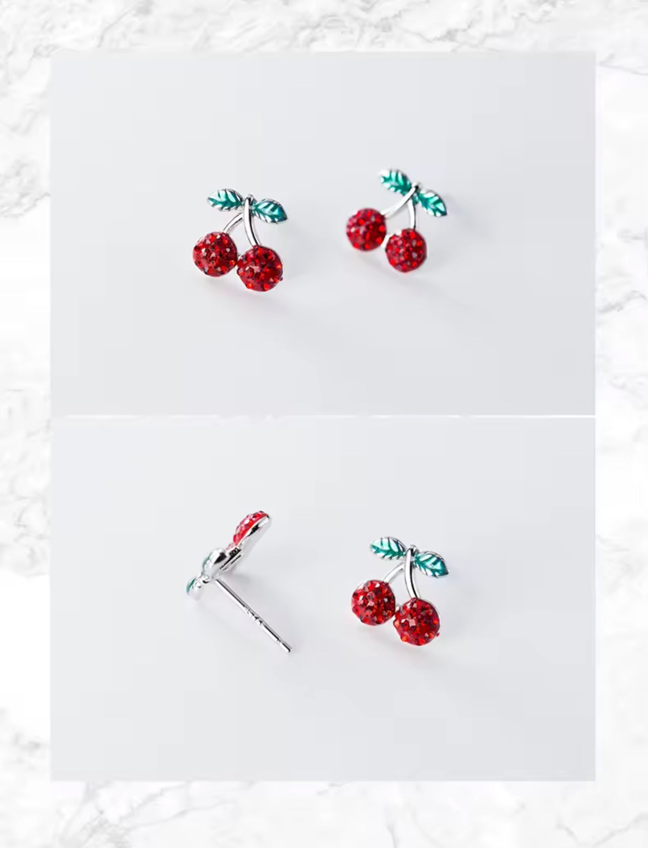 Sterling Silver Dainty Red Cherry Stud Earrings