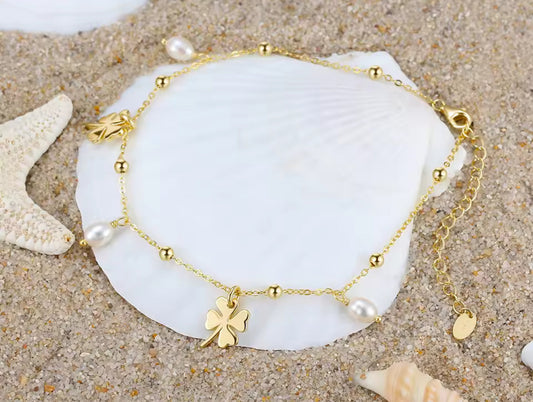 Clover Sterling Silver / Gold Chain Anklet