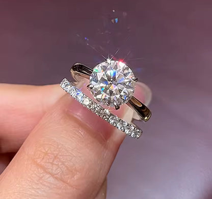 2 Carat Moissanite Round Cut Statement Engagement Ring Set