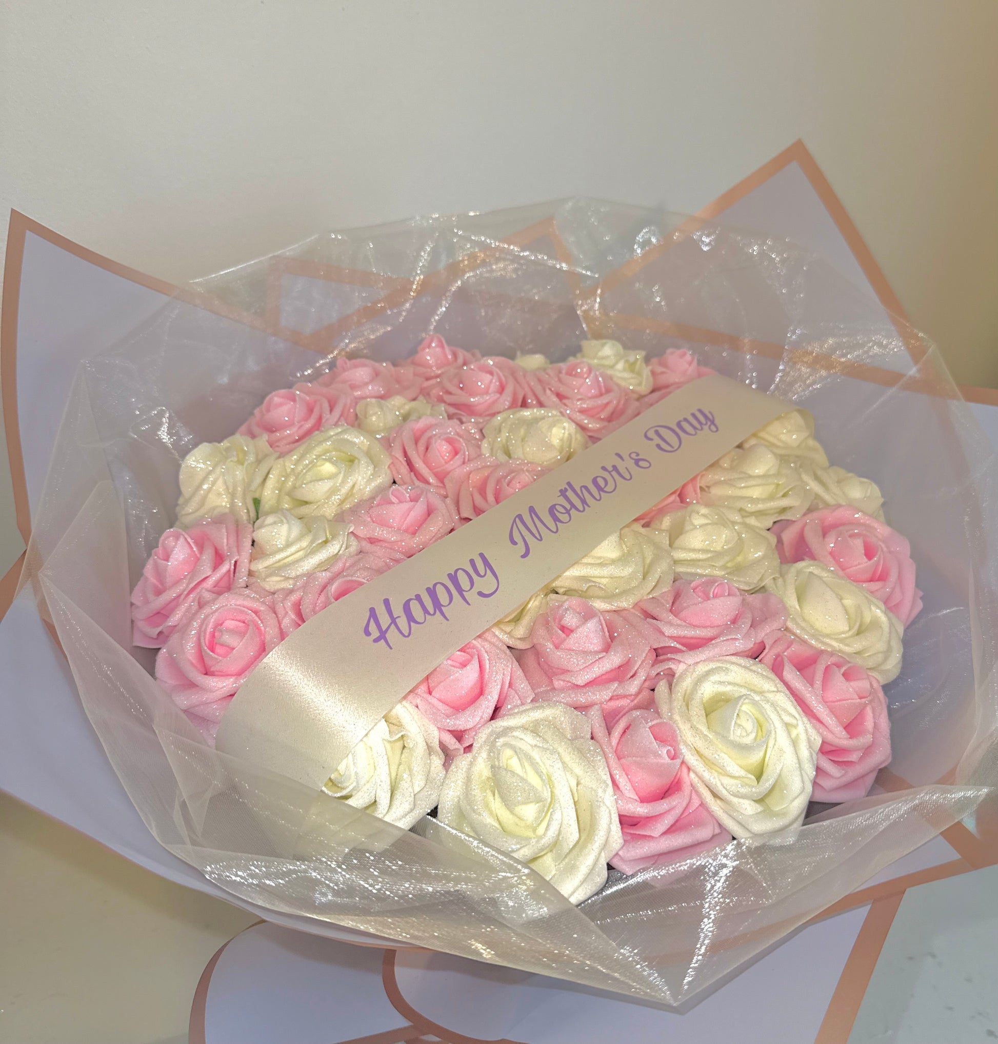 Lilac, Pink & Ivory Glitter Rose Flower Bouquet - Blooming Gifts