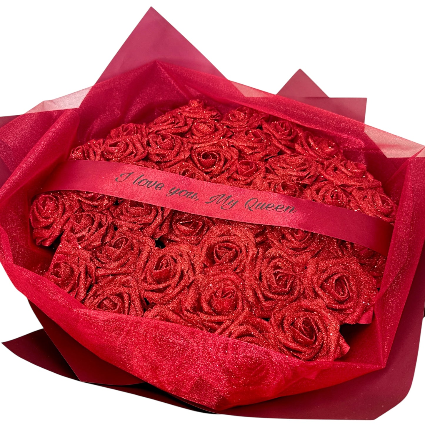Red Glitter Rose Personalised Any Message Bouquet