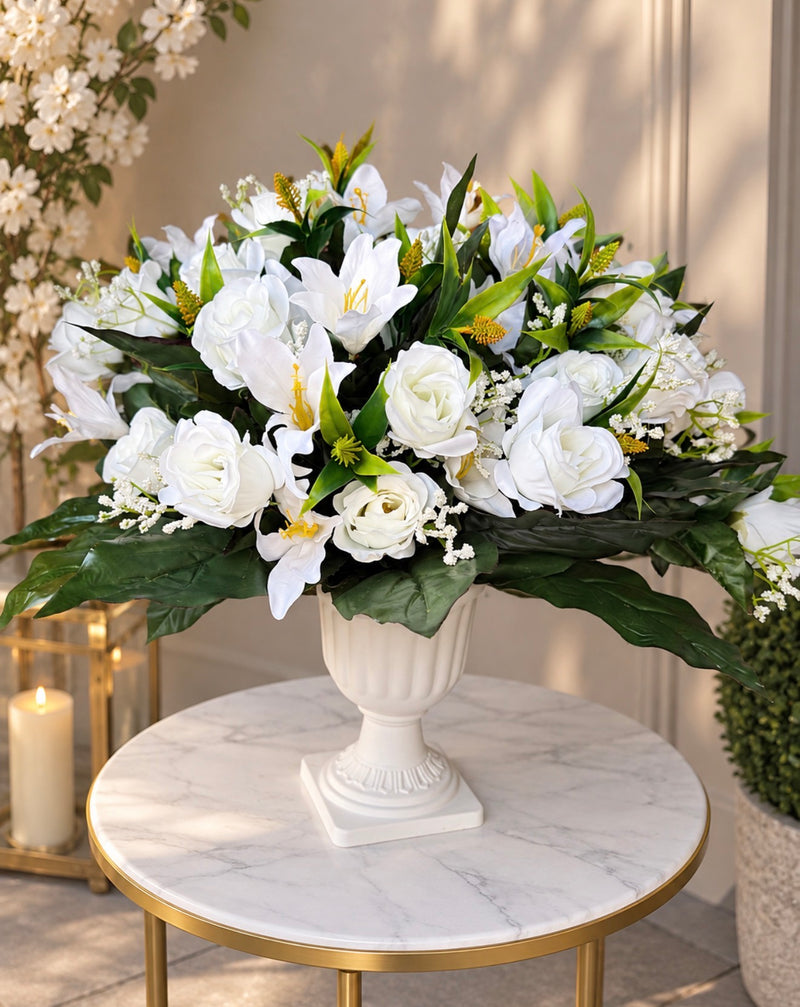 Large White Rose & Lily Artificial Flower Arrangement