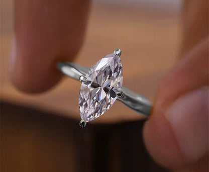 Luxury Moissanite Marquise Cut Silver Engagement Ring