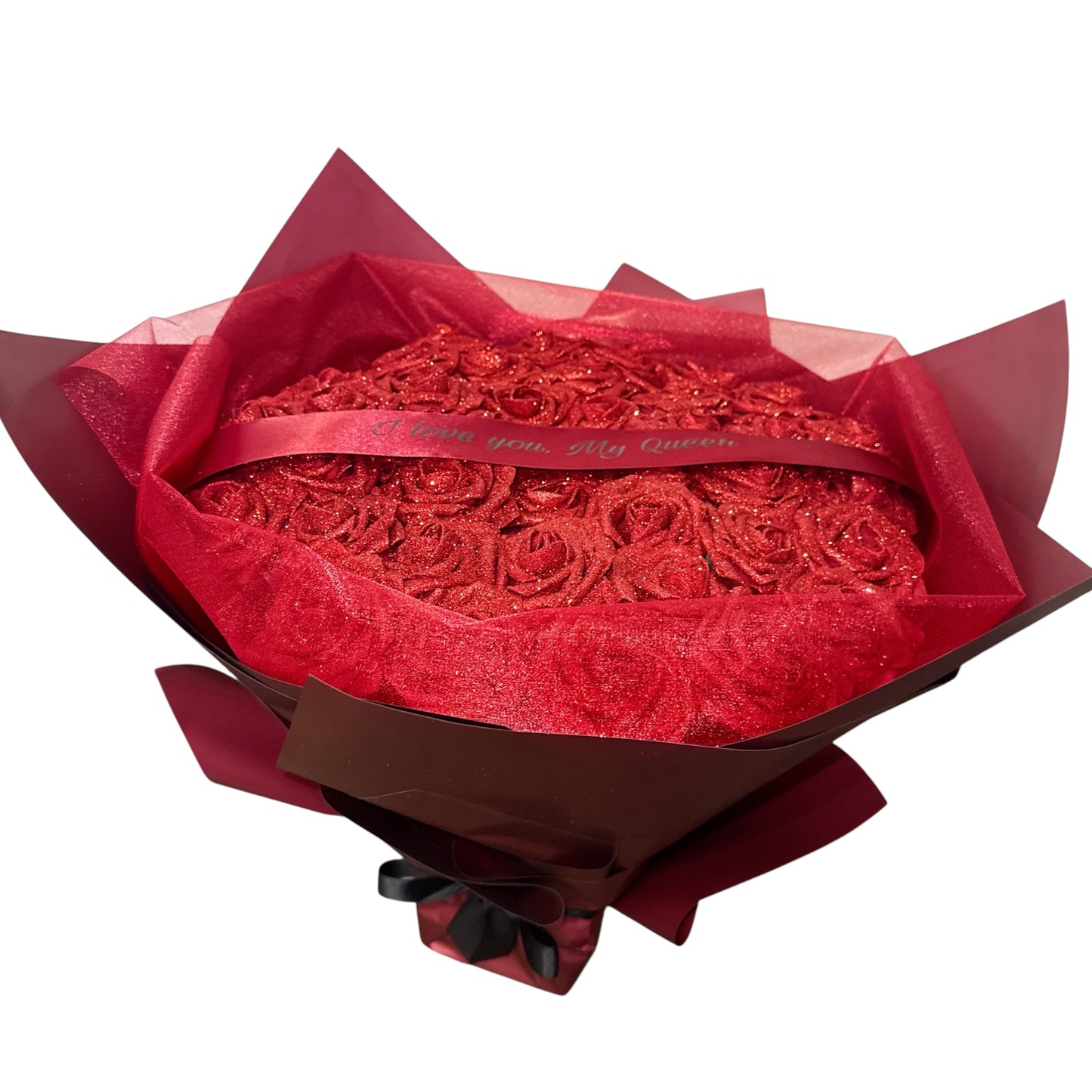 Red Glitter Rose Personalised Any Message Bouquet