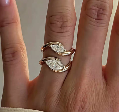Marquise Cut Womens Unique Twist Band Engagement Ring Gold / Silver
