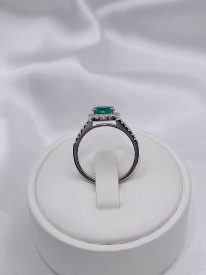 1CT Sterling Silver Emerald Green Engagement Ring