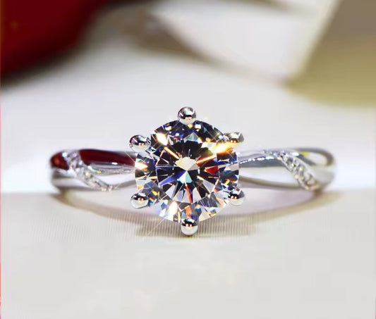 1CT Moissanite Sterling Silver Womens Engagement Twist Ring