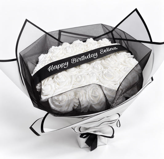 Personalised Black & White Glitter Rose Bouquet | Forever Roses