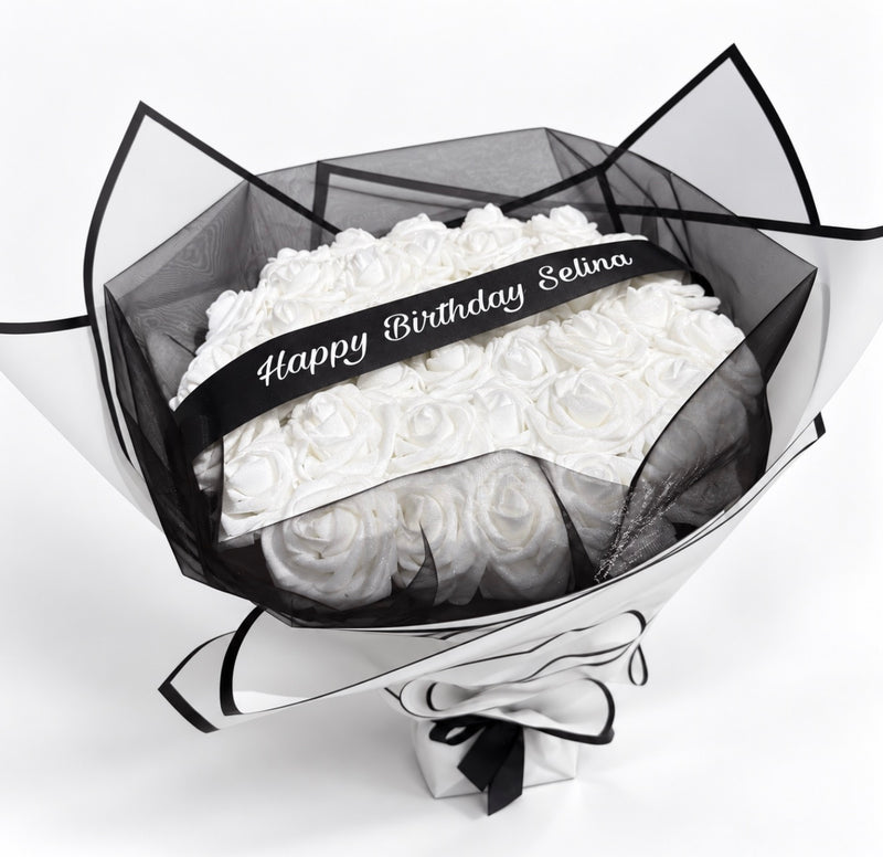 Personalised Black & White Glitter Rose Bouquet | Forever Roses