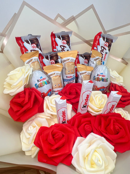 Kinder Chocolate Red & Cream Rose Bouquet