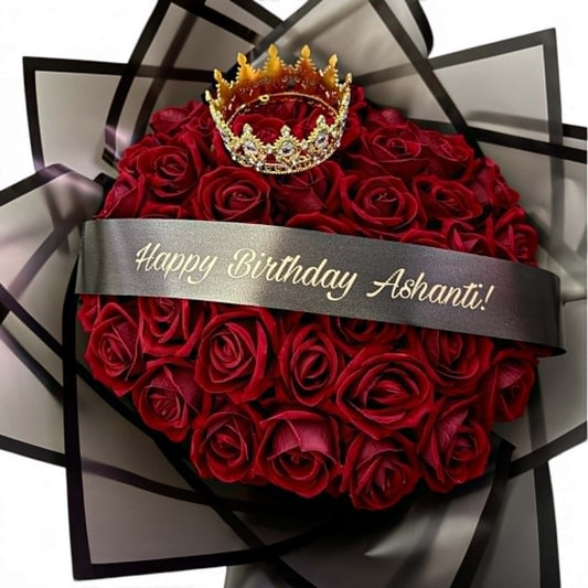 Luxury Black and Red Rose Bouquet With Crown Personalised