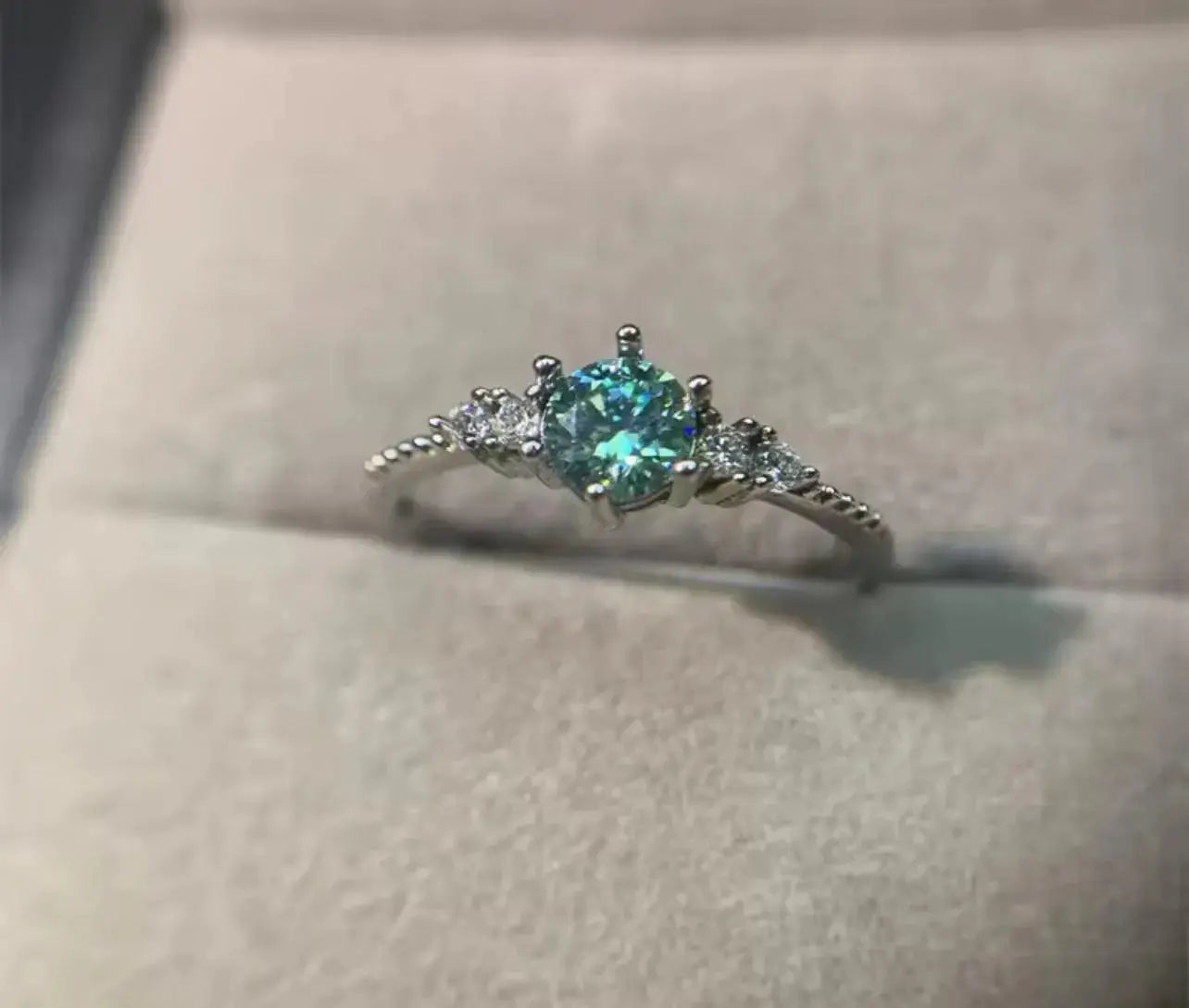 0.5CT Green Moissanite Womens Engagement Ring