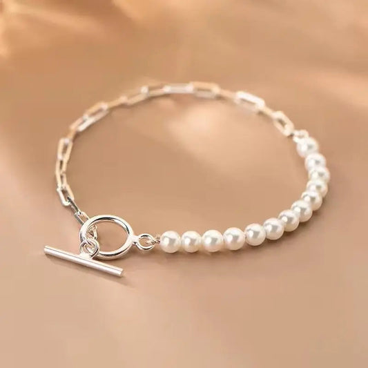 Pearl Pull Through Paperclip Bracelet