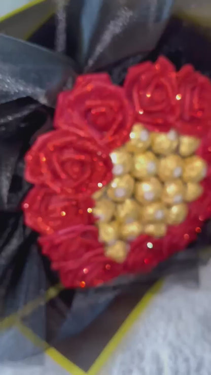 Ferrero Rocher Red Glitter Rose Chocolate Bouquet