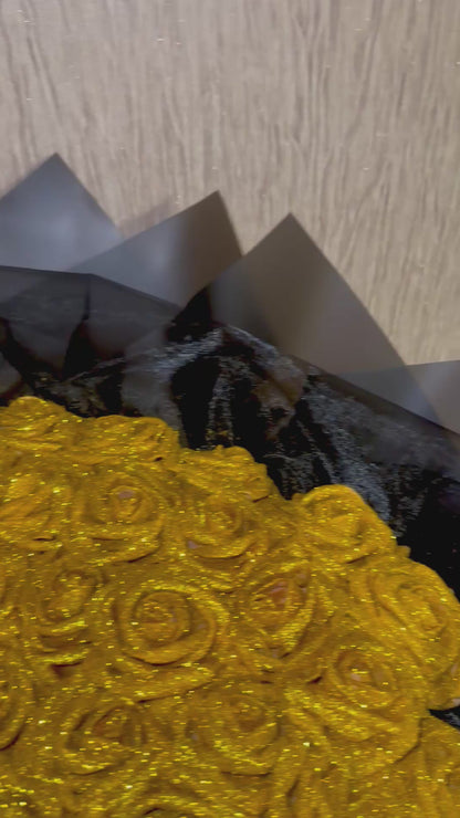 Gold Glitter Rose Bouquet Black Wrapping Gift