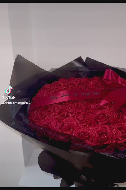Black & Red Personalised Glitter Rose Bouquet