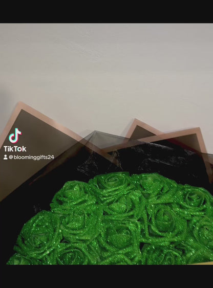 Emerald Green Glitter Rose Personalised Bouquet