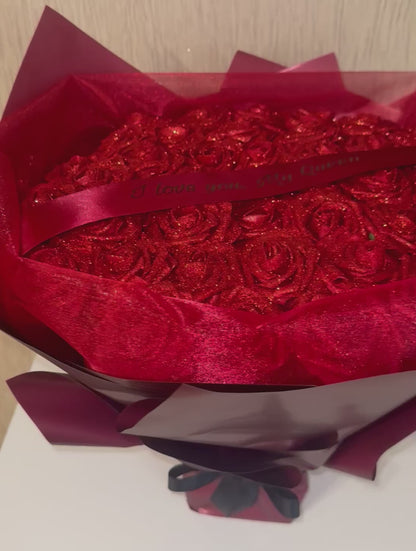 Red Glitter Rose Personalised Any Message Bouquet