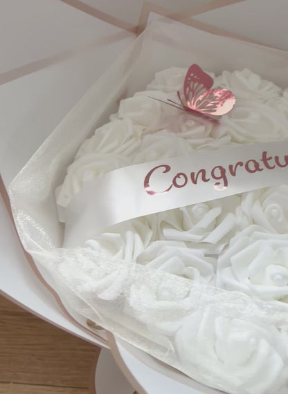 White & Rose Gold Rose Congratulations Flower Bouquet