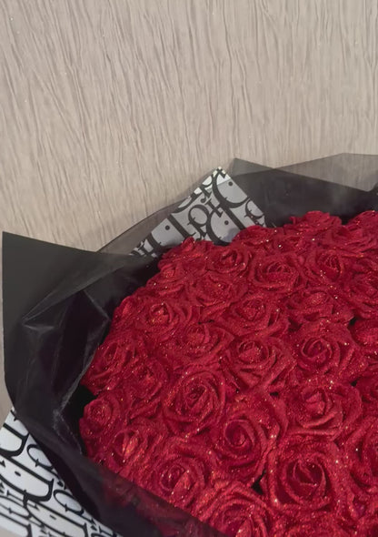 Red Black White Glitter Rose High End Wrapping Bouquet Gift