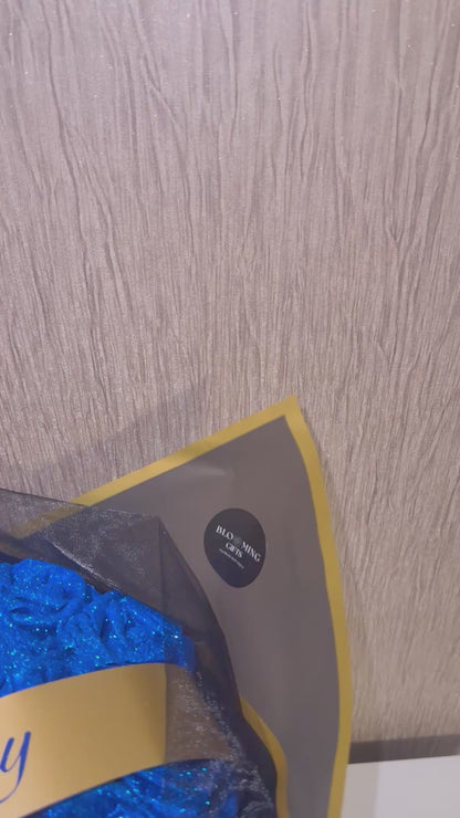 Personalised Any Message Royal Blue Glitter Rose Flower Bouquet