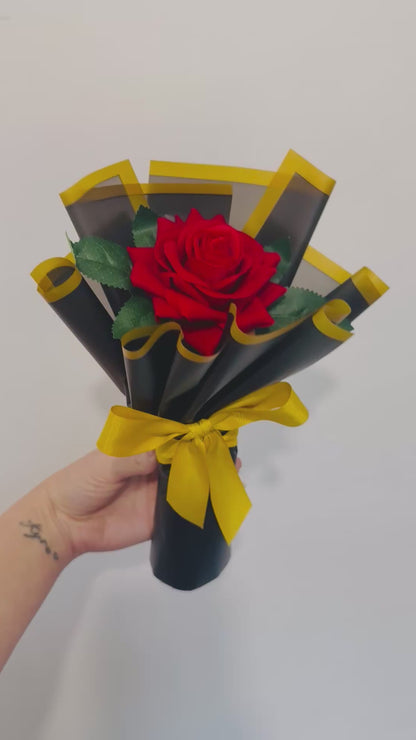 Eternal Single Red Velvet Rose Small Bouquet Valentines Black