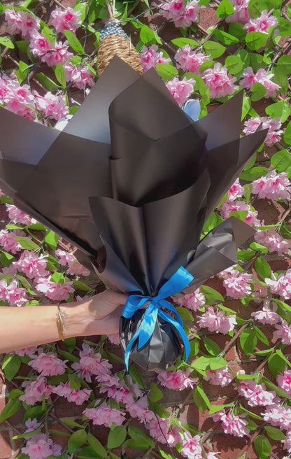 Personalised Royal Blue Rose & Blue Lily Forever Flower Bouquet