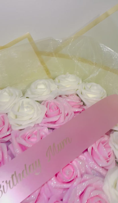 Love Heart Pink & Cream Glitter Rose Personalised Bouquet