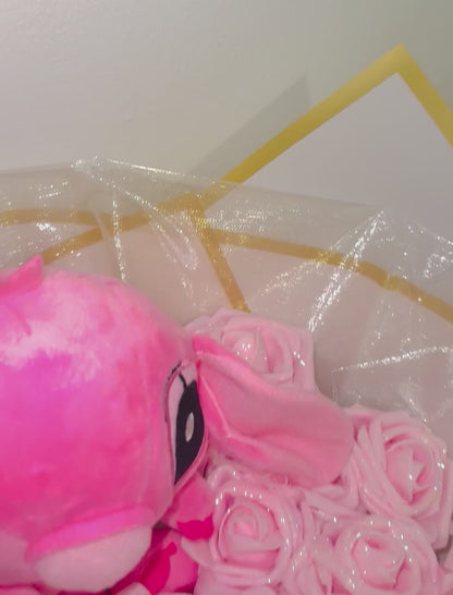 Pink Glitter Rose Bouquet With Angel (stitch) Teddy