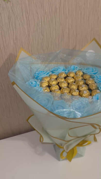 Blue & Gold Ferrero Rocher Chocolate Bouquet Gift