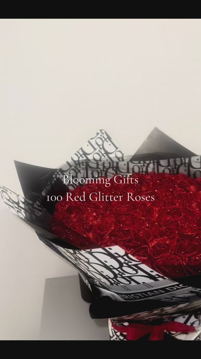 100 Red Glitter Rose Bouquet With High End Wrapping