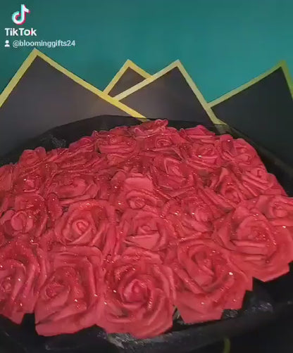 Hand Crafted Blush Pink Glitter Rose Flower Bouquet
