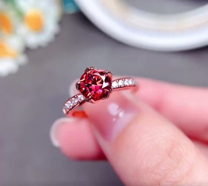 1ct Watermelon Moissanite Round Cut Engagement Ring
