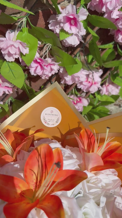 Personalised Orange Lily & White Rose Forever Flower Bouquet