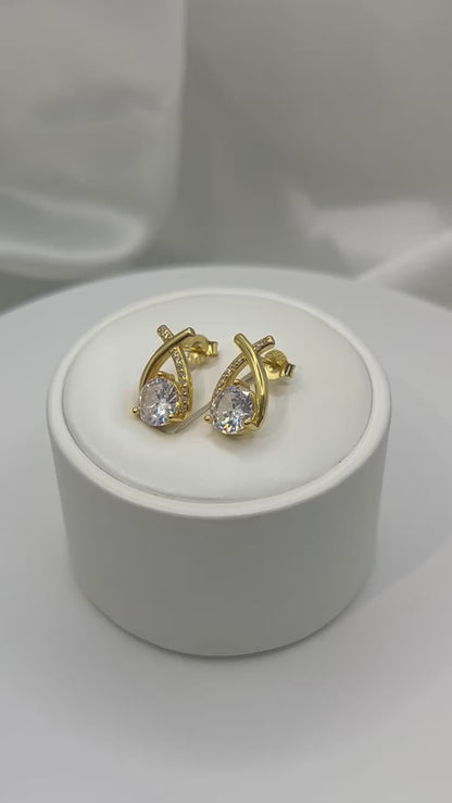 Gold Teardrop Design Womens Stud Earrings