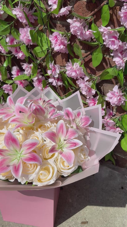 Luxury Champagne Rose & Pink Lily Forever Bouquet