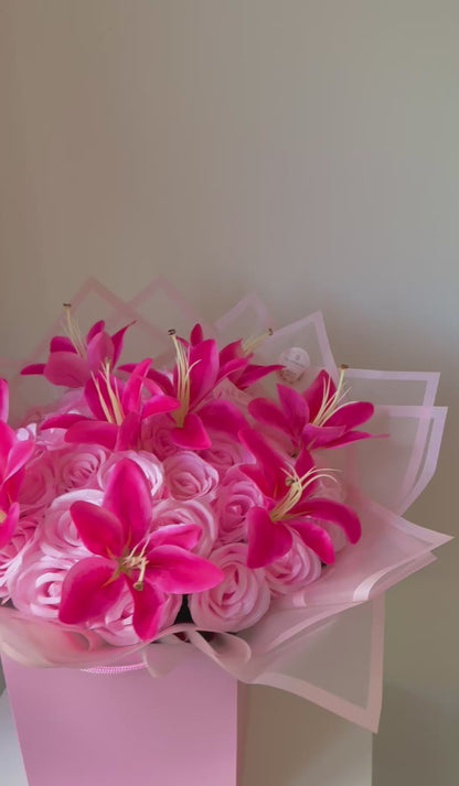 Personalised Pink Rose & Lily Flower Box