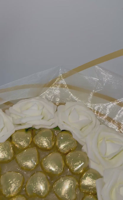 Chocolate Love Hearts Rose Bouquet Gold & Cream