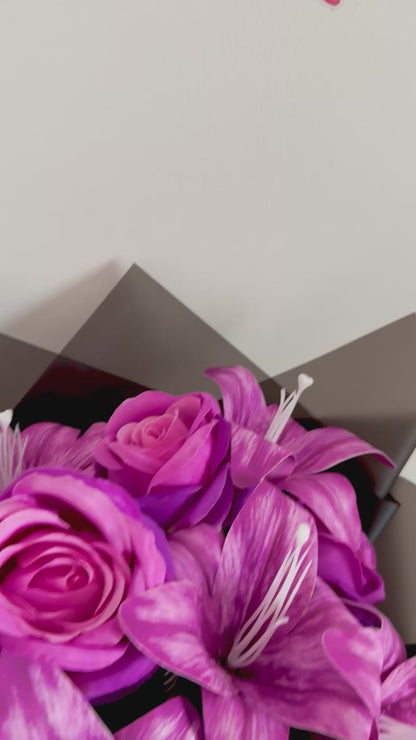 Personalised Rose & Lily Flower Bouquet Purple & Black