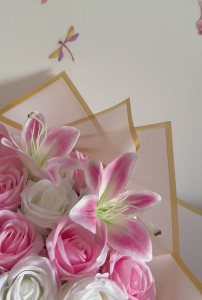 Personalised Flower Bouquet Gift Box Luxury Pink & White Rose & Lily Floral Arrangement for Any Occasion