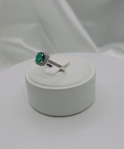 1CT Sterling Silver Emerald Green Engagement Ring