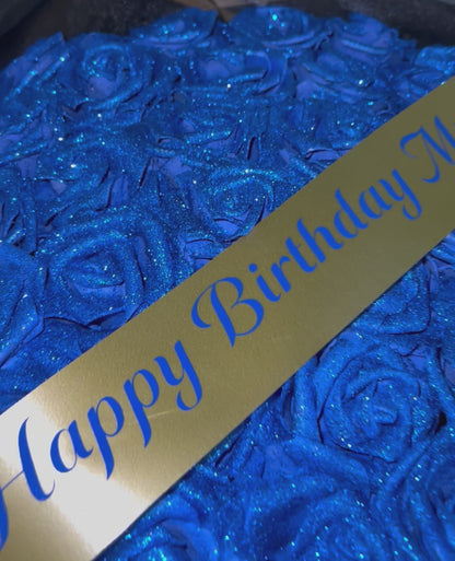 Personalised Any Message Royal Blue Glitter Rose Flower Bouquet