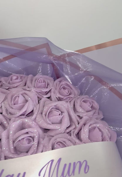 Purple Glitter Rose Personalised Flower Bouquet