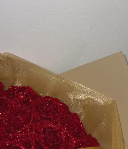 Red & Gold Personalised Glitter Rose Bouquet