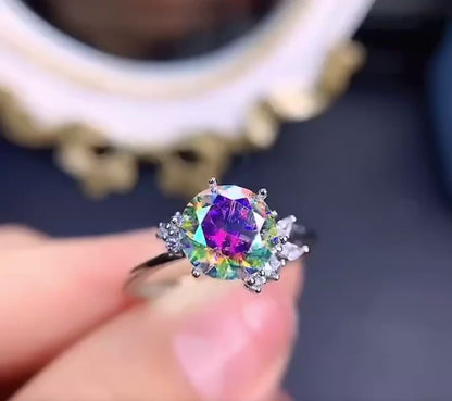 2ct Rainbow Moissanite Silver Statement Ring