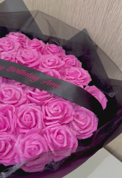 Glitter Rose Pink and Black Personalised Any Message Bouquet