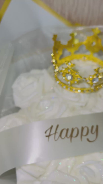 Personalised White Glitter Rose Flower Bouquet With Crown