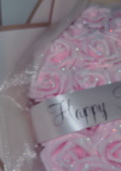 Personalised Any Message Pink Glitter Flower Rose Bouquet