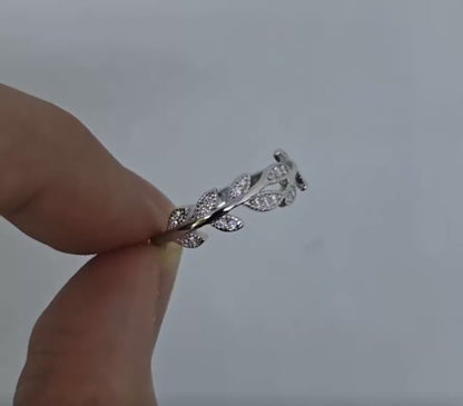 0.3 carat Moissanite Sterling Silver Leaf Ring