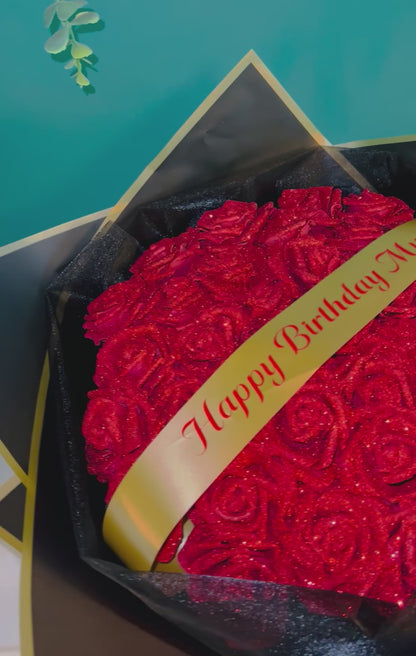 Personalised Any Message Red Flower Glitter Rose Bouquet